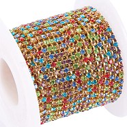 Brass Rhinestone Strass Chains, with Spool, Rhinestone Cup Chain, about 2880pcs Rhinestone/roll, Grade A, Raw(Unplated), Nickel Free, Colorful, 2mm, about 10yards/roll(CHC-R125-S6-15C)
