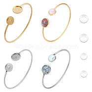 4Pcs 2 Colors 304 Stainless Steel Bangle Makings, Blank Cabochon Settings, 4Pcs 2 Styles Transparent Glass Cabochons, Mixed Color, Round Tray: 12mm & 10mm, 0.2cm, Inner Diameter: 2-3/8 inch(6.1cm)(STAS-UN0053-10)