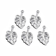 304 Stainless Steel Pendants, Tropical Leaf Charms, Monstera Leaf, Stainless Steel Color, 35x19.5x2.5mm, Hole: 2mm(STAS-T063-193P)