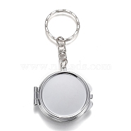 Iron Folding Mirror Keychain, Travel Portable Compact Pocket Mirror, Blank Base for UV Resin Craft, Flat Round, Platinum, 8.4cm(KEYC-H110-03P)