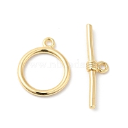 Brass Toggle Clasps, Round Ring, Real 18K Gold Plated, Ring: 17x14x1.5mm, Hole: 1.6mm, Bar: 6x22x3mm, Hole: 1.5mm(KK-P234-60G)