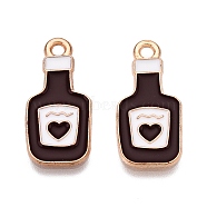 Alloy Enamel Pendants, Light Gold, Lead Free & Cadmium Free, Wine Bottle Charm, Coconut Brown, 22x10x1mm, Hole: 1.8mm(ENAM-T020-45-RS)