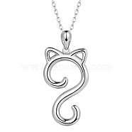 Rhodium Plated 925 Sterling Silver Cat Pendant Necklace for Women, Platinum, 15.35 inch(39cm)(JN1047A)