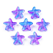 Transparent Spray Painted Glass Beads, Two Tone, Starfish, Blue, 14x15x6.5mm, Hole: 1mm(GLAA-N035-027-G01)