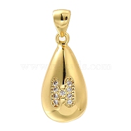 Rack Plating Brass Micro Pave Cubic Zirconia Pendants, Long-Lasting Plated, Lead Free & Cadmium Free,Real 18K Gold Plated, Teardrop with Letter Charms, Letter H, 21x11mm, Hole: 5x3mm(KK-L226-102G-H)