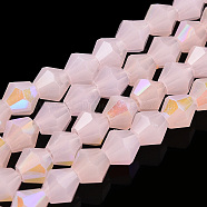 Imitation Jade Electroplate Glass Beads Strands, AB Color Plated, Faceted, Bicone, Lavender Blush, 6x6mm, Hole: 1.2mm, about 45~47pcs/strand, 9.65~9.84 inch(24.5~25cm)(EGLA-A039-J6mm-L07)