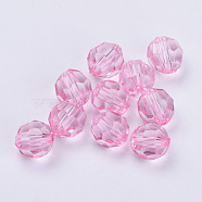 Transparent Acrylic Beads, Faceted, Round, Pink, 6x5.5mm, Hole: 1.3mm, about 4200pcs/500g(TACR-Q257-6mm-V03)