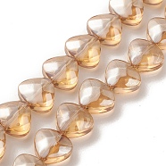 Transparent Electroplate Glass Bead Strands, Pearl Luster Plated, Heart, BurlyWood, 12x13x7mm, Hole: 1mm, about 55pcs/strand, 25.51''(64.8cm)(EGLA-P050-PL01)