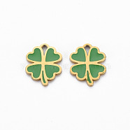 Ion Plating(IP) 316 Surgical Stainless Steel Enamel Charms, Laser Cut, Cadmium Free & Nickel Free & Lead Free, Clover, Golden, 12x9.5x1mm, Hole: 1.4mm(STAS-N097-080LG-NR)