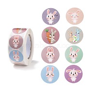 8 Patterns Easter Theme Self Adhesive Paper Sticker Rolls, with Rabbit Pattern, Round Sticker Labels, Gift Tag Stickers, Mixed Color, Rabbit Pattern, 25x0.1mm, 500pcs/roll(DIY-C060-03G)