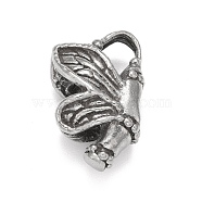304 Stainless Steel European Beads, Large Hole Bead, Butterfly, Antique Silver, 17x11x7.5mm, Hole: 4mm(STAS-G256-02AS)