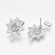 304 Stainless Steel Stud Earring Findings, with Loop and Ear Nuts/Earring Backs, Flower, Stainless Steel Color, 20x17mm, Hole: 1.8mm, Pin: 0.8mm(STAS-T045-17P)