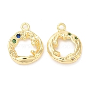 Brass with Cubic Zirconia Pendants, Rings, Real 18K Gold Plated, 18x14.5x3.5mm, Hole: 1.8mm(KK-K333-51G)