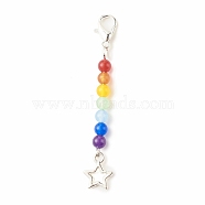 Chakra Theme Natural & Dyed Malaysia Jade Beaded Pendant Decorations, with Lobster Claw Clasps, Alloy Pendants, Star, Colorful, 49mm(HJEW-JM00642-02)