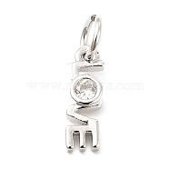 Rack Plating Brass Cubic Zirconia Charms, Word Love Charm, Long-Lasting Plated, with Jump Rings, Cadmium Free & Lead Free, Real Platinum Plated, 12x3.5x2mm, Hole: 3mm(KK-K270-25P)
