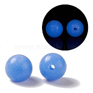 Luminous Candy Color Glass Bead, Glow in the Dark,  Round, Cornflower Blue, 6mm, Hole: 0.8mm(GLAA-E031-01A-02)