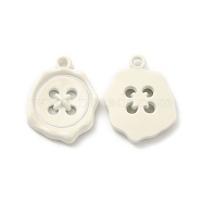 Spray Painted Alloy Pendants, Button Charm, Floral White, 21x16x3mm, Hole: 1.8mm(FIND-B018-02C)
