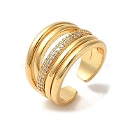 Brass Micro Pave Cubic Zirconia Open Cuff Rings for Women, Long-Lasting Plated, Cadmium Free & Lead Free, Real 18K Gold Plated, Coil, 15.5mm(RJEW-G325-01B-G)