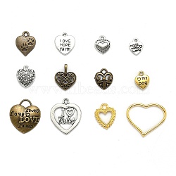 Tibetan Style Alloy Pendants, Heart, Mixed Style, Mixed Color, 12~52x10~49x1.5~16mm, Hole: 1~5.5mm(TIBEP-MSMC012-1M)