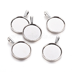 Alloy Pendant Cabochon Settings, Plain Edge Bezel Cups, Lead Free & Cadmium Free & Nickel Free, Flat Round, Antique Silver, 39x28x3mm, Hole: 10x6mm, Tray: 25mm(PALLOY-A13368-AS-NR)