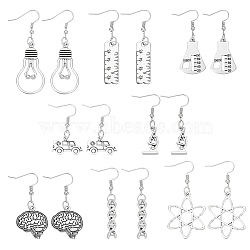 8 Pairs 8 Style Medicine Theme Alloy Dangle Earrings for Women, Vehicle & Body & Bottle & Microscope, Antique Silver, 38~59.5mm, Pin: 0.6mm, 1 Pair/style(EJEW-AN0003-57)