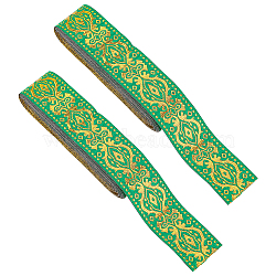 Ethnic Style Embroidery Polyester Ribbon, Clothing Accessories, Floral Pattern, Green, 1-1/4 inch(33mm), about 7.66 Yards(7m)/Bundle(OCOR-WH0047-92B)