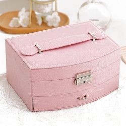 Velvet Jewelry Organizer Storage Drawer Boxes with Handle, for Necklaces Rings Bracelets, Rectangle, Pink, 20x16x10cm(PW-WG7796F-02)