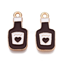 Alloy Enamel Pendants, Light Gold, Lead Free & Cadmium Free, Wine Bottle Charm, Coconut Brown, 22x10x1mm, Hole: 1.8mm(ENAM-T020-45-RS)