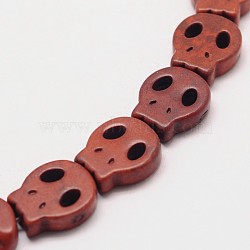 Skull Synthetic Turquoise Beads Strands, Dyed, Brown, 15x13x4mm, Hole: 1mm, about 27pcs/strand, 15.7 inch(TURQ-I023-15x13mm-07)