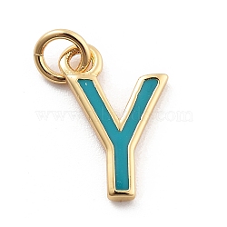 Rack Plating Brass Pendants, with Enamel and Jump Ring, Cadmium Free & Lead Free, Long-Lasting Plated, Real 18K Gold Plated, Letter, Letter Y, 12x7.5x1mm, Hole: 2.5mm(KK-C065-03Y-G)