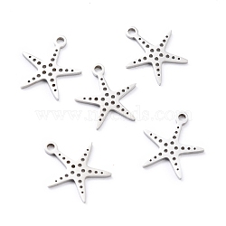 201 Stainless Steel Charms, Laser Cut, Manual Polishing, Starfish, Stainless Steel Color, 14x13x1mm, Hole: 1.5mm(STAS-D176-03P)