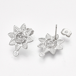 Non-Tarnish 304 Stainless Steel Stud Earring Findings, with Loop and Ear Nuts/Earring Backs, Flower, Stainless Steel Color, 20x17mm, Hole: 1.8mm, Pin: 0.8mm(STAS-T045-17P)