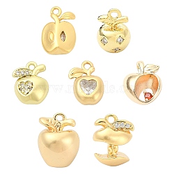 7Pcs 7 Styles Brass Pendants, Apple Charms, Golden, 10~14x9~10.5x3.7~7.5mm, Hole: 0.8~2mm, 1pc/style(KK-CJ0005-85)