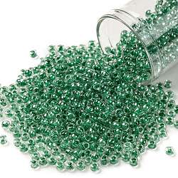 TOHO 8/0 Round Beads, Japanese Seed Beads, (343) Crystal Lined Jade, 3mm, Hole: 1mm, about 1110pcs/50g(SEED-XTR08-0343)