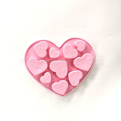Silicone Baking Molds Trays, with 10 Heart-shaped Cavities, Reusable Bakeware Maker, for Fondant Chocolate Candy Making, Pink, 150x176x18mm(BAKE-PW0001-120A)