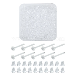 500Pcs Plastic Stud Earring Settings for Rhinestone, with 1000Pcs Bell Ear Nuts, Clear, 12x3mm, Pin: 0.8mm, Fit for 2.5mm Rhinestone(KY-FS0001-06)