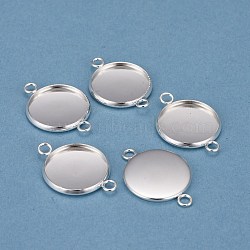 201 Stainless Steel Cabochon Connector Settings, Plain Edge Bezel Cups, Flat Round, Silver, Tray: 16mm, 25x18x2mm, Hole: 2mm(STAS-F191-15S-F)