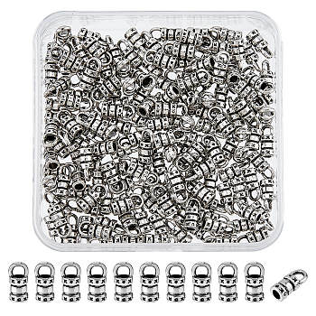 150Pcs Alloy Cord Ends, End Caps, Grooved Column, Antique Silver, 10x5x4mm, Hole: 3x2.5mm, Inner Diameter: 2.2mm