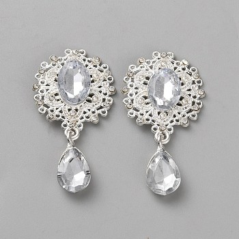 Alloy Rhinestone Cabochons, Oval & Teardrop, Crystal, 48x25.5x5.5mm