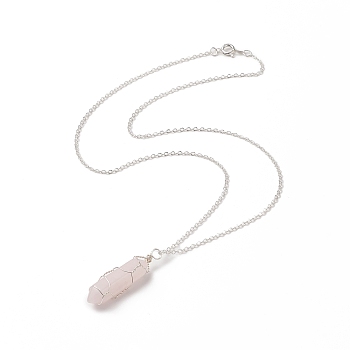 Natural Rose Quartz Bullet Pendant Necklace, Platinum Brass Jewelry for Women, 18.50 inch(47cm)