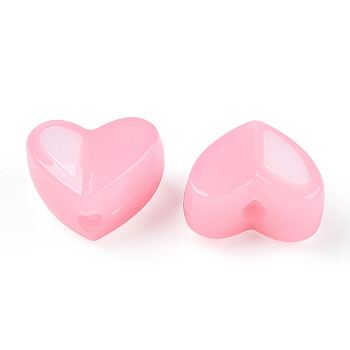 Two Tone Opaque Acrylic Beads, Imitation Jelly, Heart, Pearl Pink, 14x16.5x9.5mm, Hole: 2.8mm, about 349pcs/500g