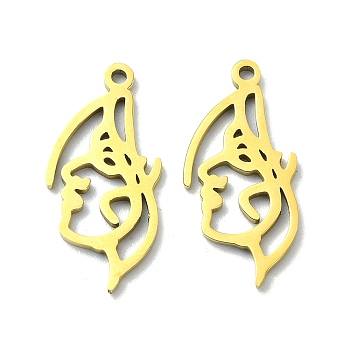201 Stainless Steel Pendants, Laser Cut, Abstract Human Face Charm, Golden, 20x9x1mm, Hole: 1.2mm