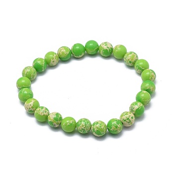 Synthetic Regalite Bead Stretch Bracelets, Round, Dyed, Lawn Green, 2 inch~2-1/8 inch(5.2~5.5cm), Bead: 10mm