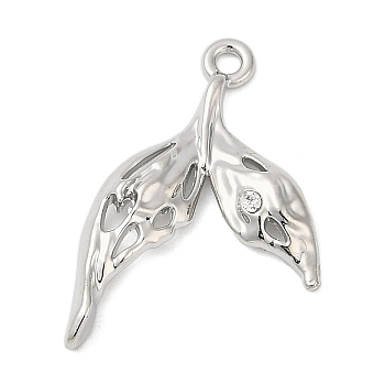 Alloy Pendants with Rhinestone, Rack Plating, Cadmium Free & Nickel Free & Lead Free, Fishtail Shape, Platinum, 23.5x17x2.5mm, Hole: 1.6mm