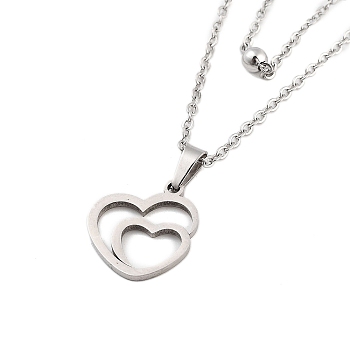 Stainless Steel Pendants Necklaces, Cable Chain Necklaces, Heart, 16.97 inch(43.1cm) Pendant: 15.5x14.5mm
