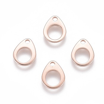 201 Stainless Steel Chain Tabs, Chain Extender Connectors, Teardrop, Hollow, Rose Gold, 13x10x0.9~1mm, Hole: 2mm