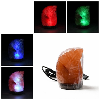USB Natural Himalayan Rock Salt Lamp, with Multi-Color Changing Bulb(200W), Wood Base, Leaf, 75x73x115mm