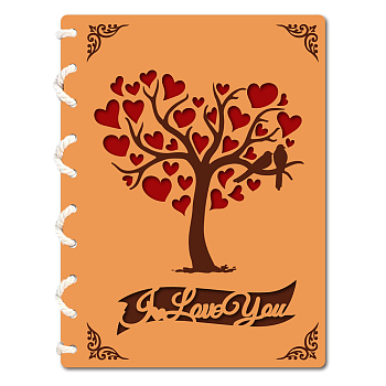 Wooden Commemorative Cards Book, Rectangle, Heart, 180~200x130~150x3mm