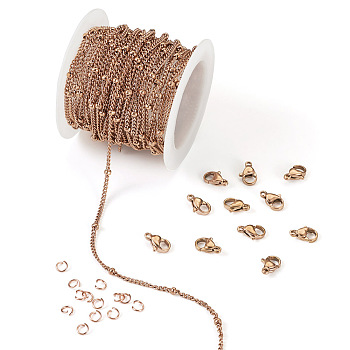 Pandahall DIY Chain Bracelet Necklace Making Kit, Including 304 Stainless Steel Satellite Chains & Jump Rings & Clasps, Rose Gold, Chain: 5M/set
