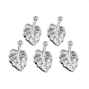 304 Stainless Steel Pendants, Tropical Leaf Charms, Monstera Leaf, Stainless Steel Color, 35x19.5x2.5mm, Hole: 2mm